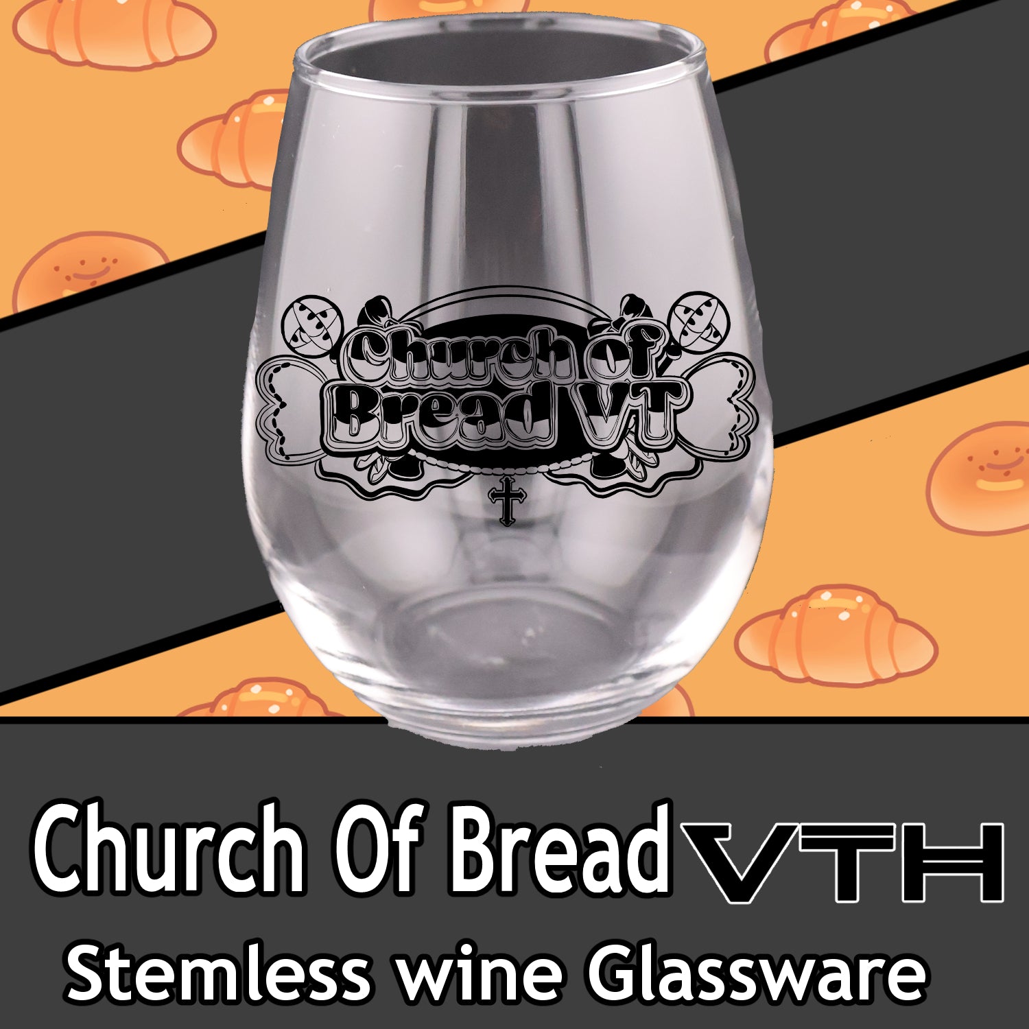 Church of Bread Logo Stemless Wine Glass