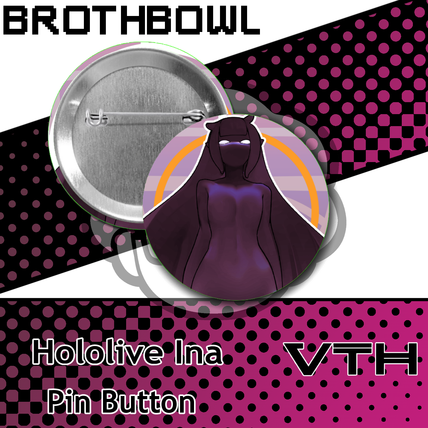 Hololive Ninomae Ina'nis Pinback Button - Brothbowl