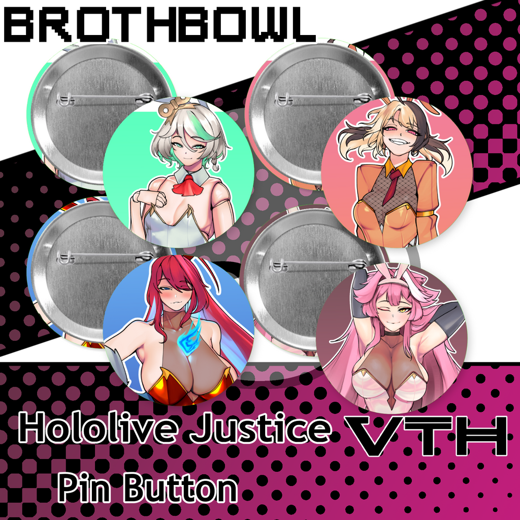 HoloLive Justice Pinback Buttons - Brothbowl