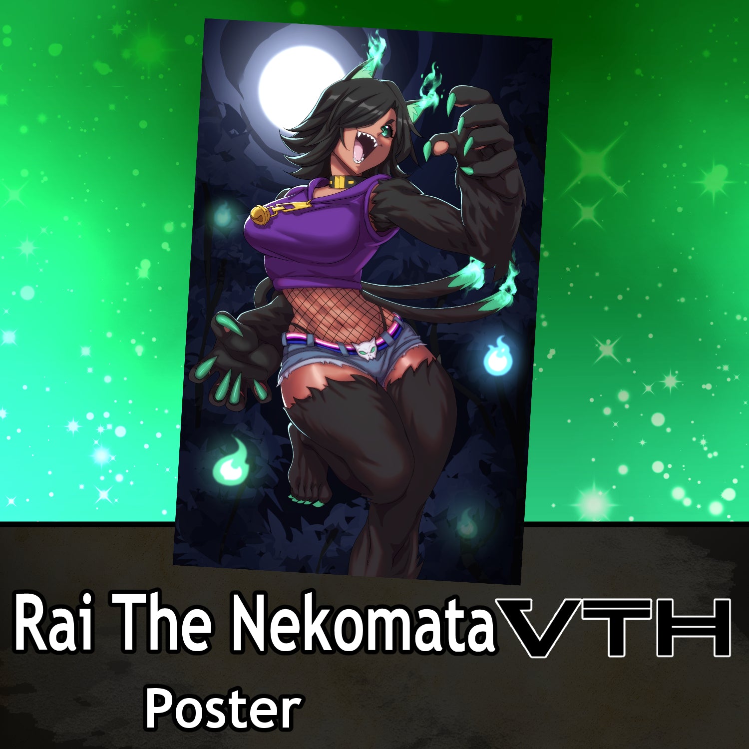 Rai the Nekomata Spooky Cat Poster