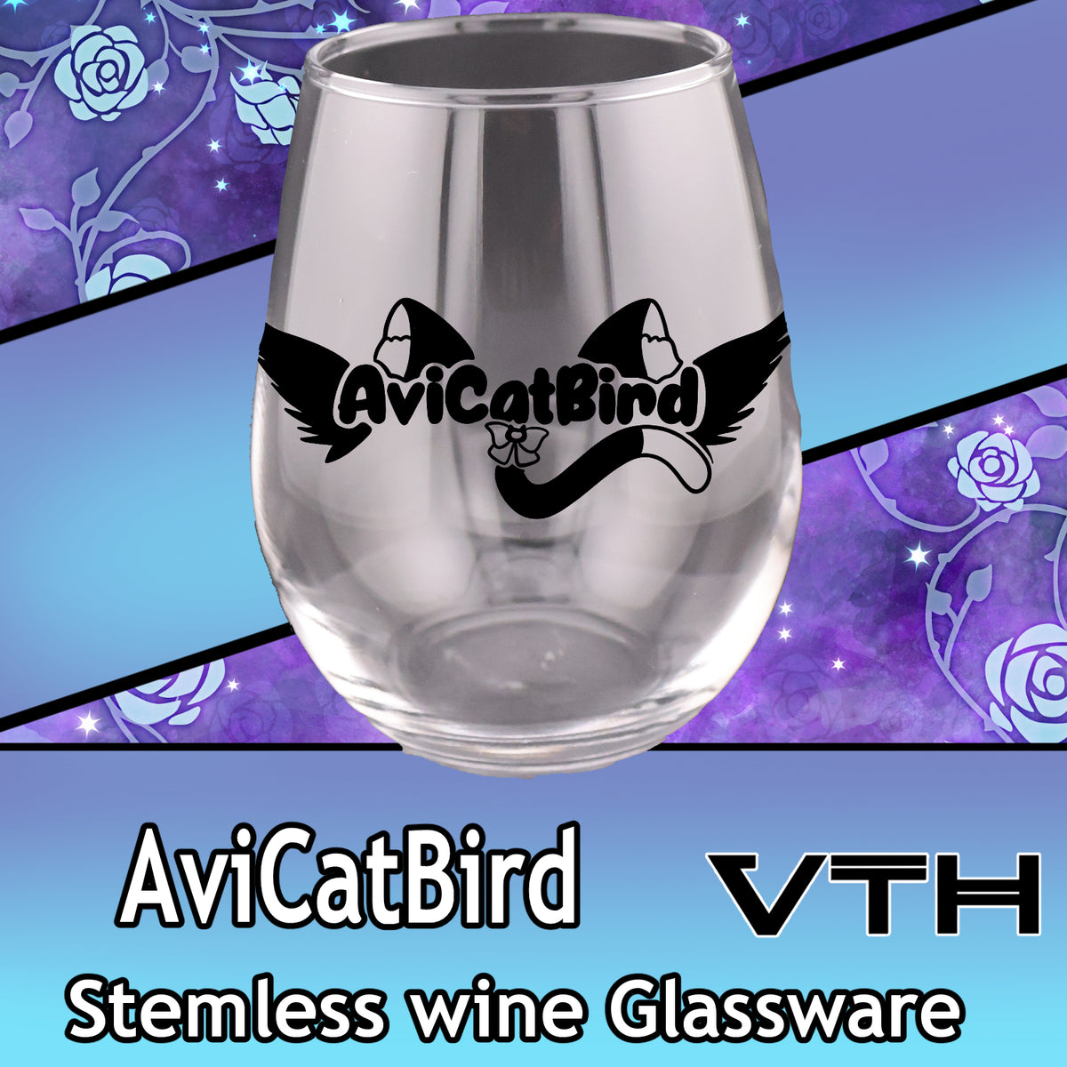 AviCatBird Logo Stemless Wine Glass