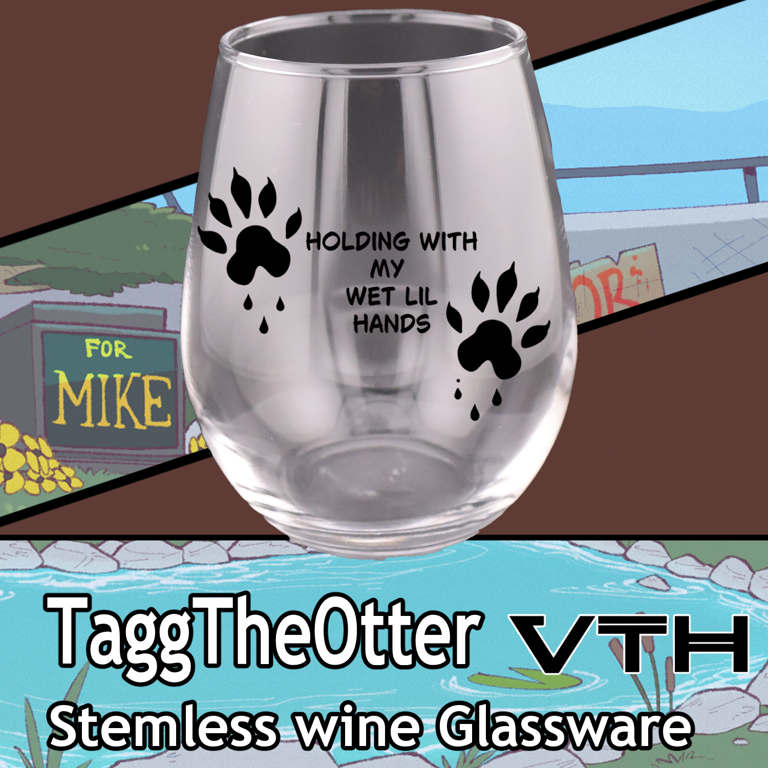 Tagg The Otter Wet Little Hands Stemless Wine Glass