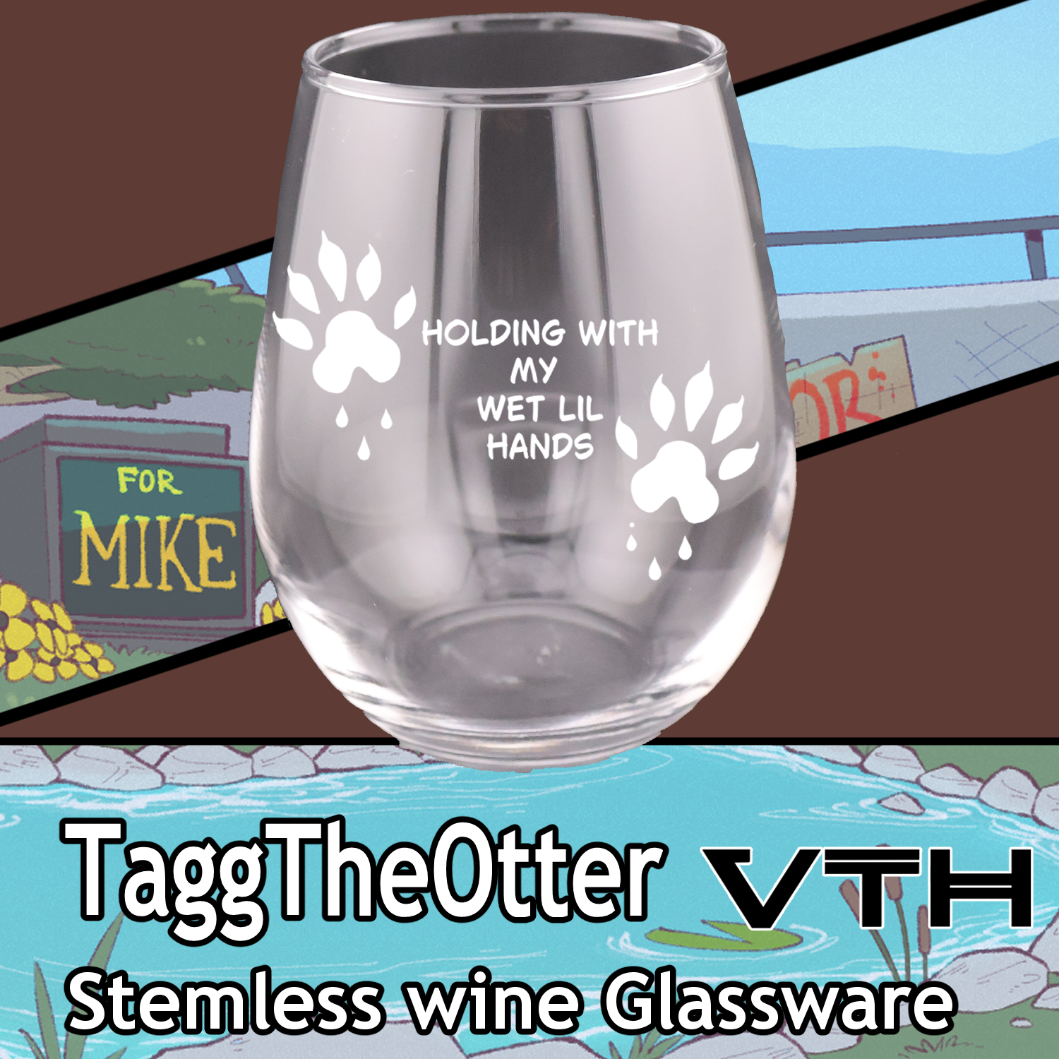 Tagg The Otter Wet Little Hands Stemless Wine Glass