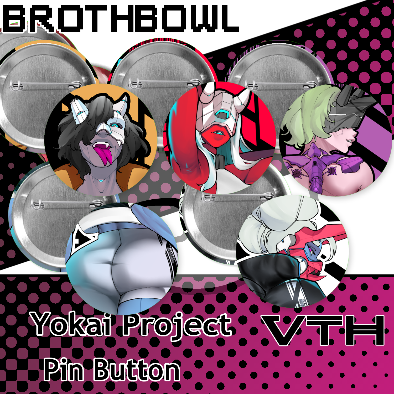 Yokai Demon Project Pinback Buttons - Brothbowl